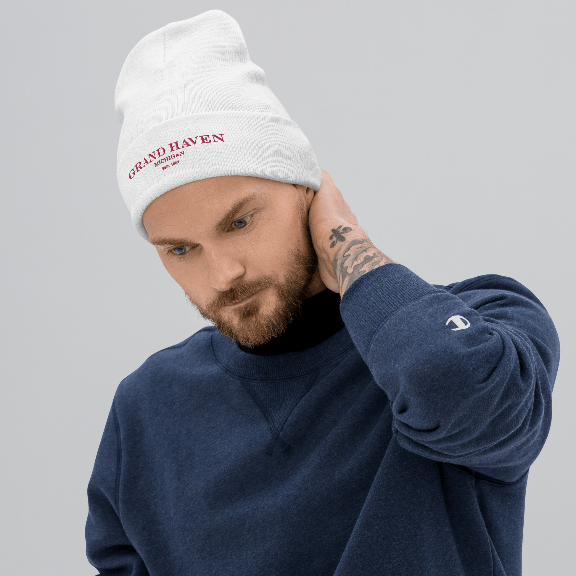 'Grand Haven Michigan EST 1867' Winter Beanie | Pink Embroidery - Circumspice Michigan