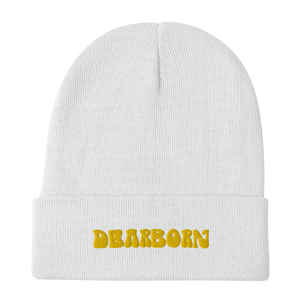 'Dearborn' Winter Beanie (1960's Font) | Gold Embroidery - Circumspice Michigan