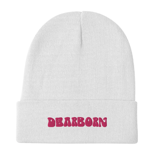 'Dearborn' Winter Beanie (1960's Font) | Pink Embroidery - Circumspice Michigan