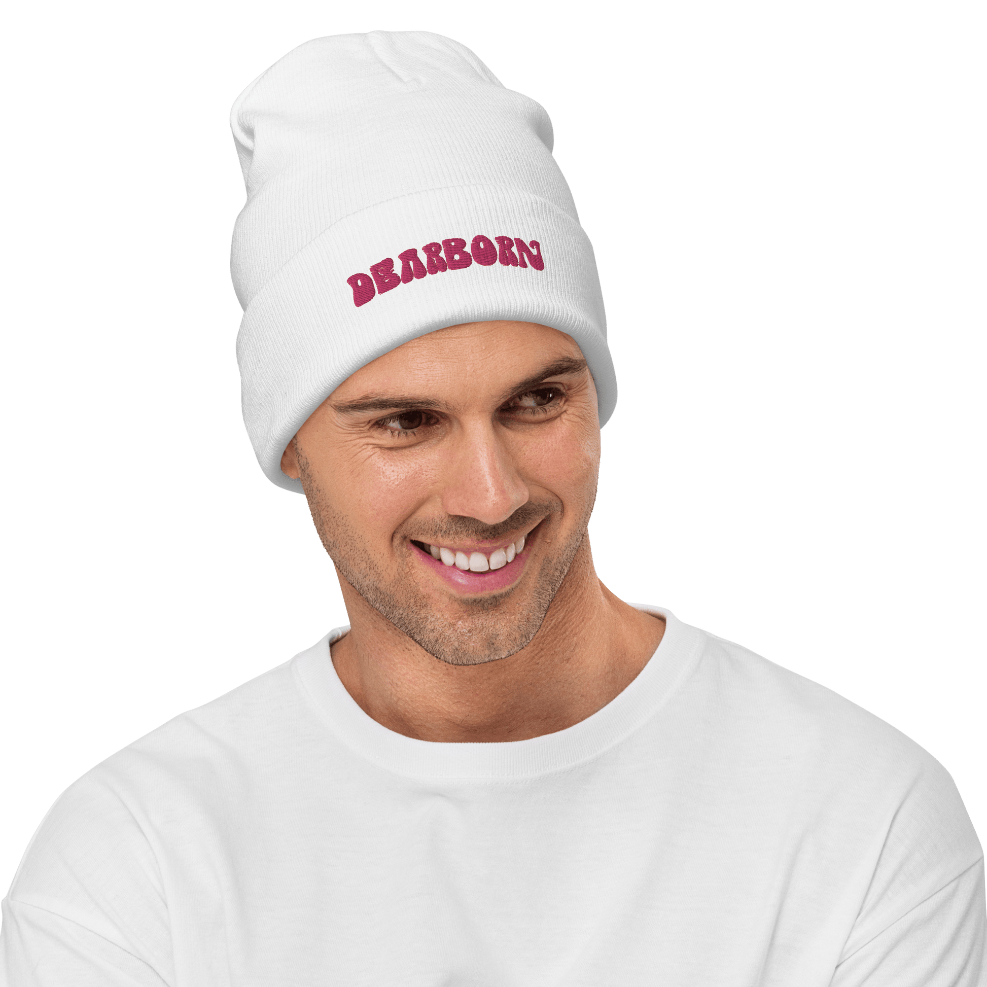 'Dearborn' Winter Beanie (1960's Font) | Pink Embroidery - Circumspice Michigan