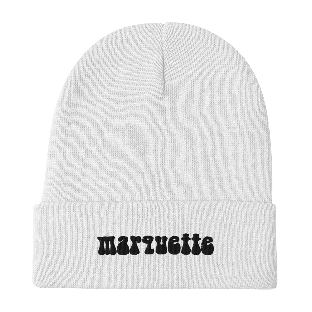 'Marquette' Winter Beanie (1960s Font) | White/Black Embroidery - Circumspice Michigan