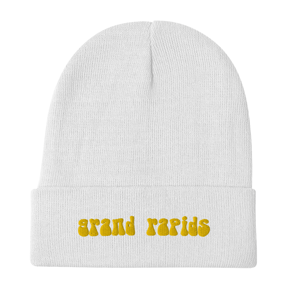 'Grand Rapids' Winter Beanie (1960s Font) | Gold Embroidery - Circumspice Michigan