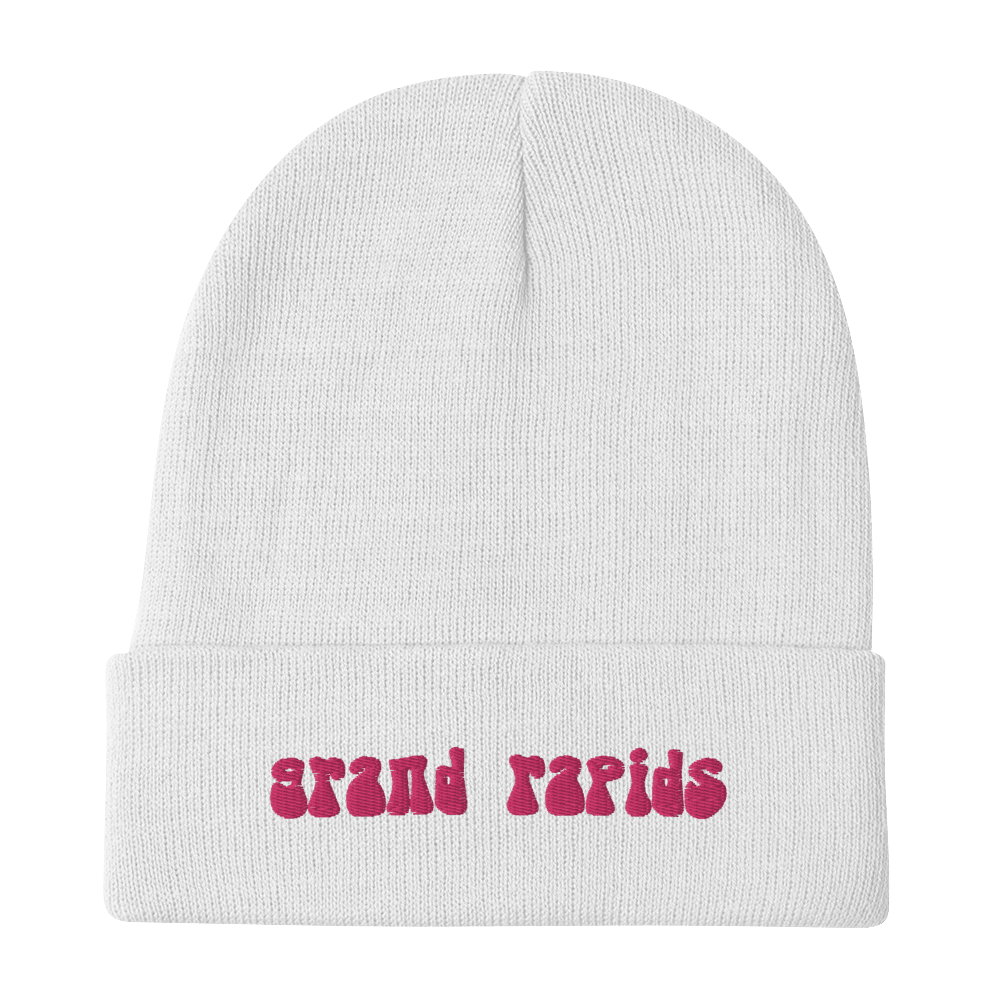 'Grand Rapids' Winter Beanie (1960s Font) | Pink Embroidery - Circumspice Michigan