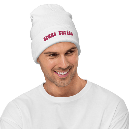 'Grand Rapids' Winter Beanie (1960s Font) | Pink Embroidery - Circumspice Michigan