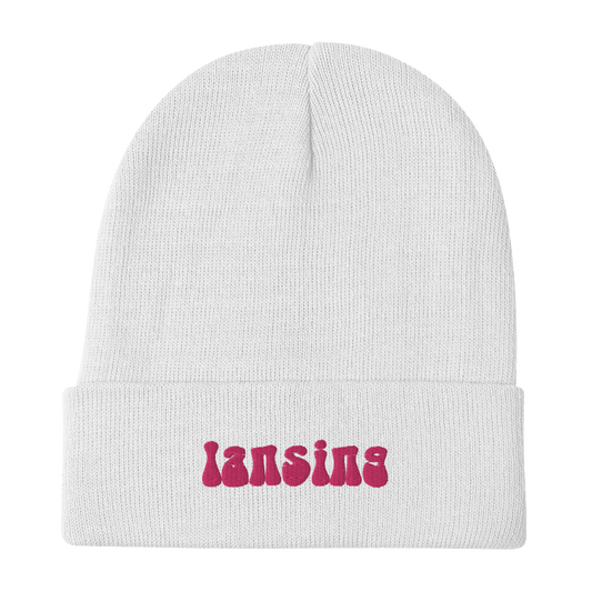 'Lansing' Winter Beanie (1960s Font) | Pink Embroidery - Circumspice Michigan