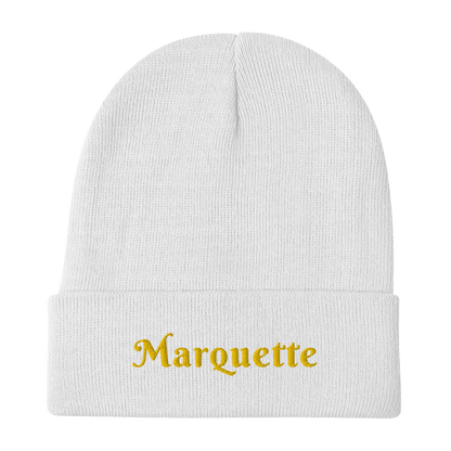 'Marquette' Winter Beanie (Swash Font) | Gold Embroidery - Circumspice Michigan