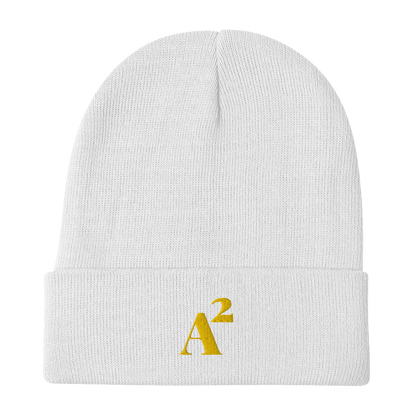 Ann Arbor 'A²' Winter Beanie (Fancy Serif Font) | Gold Embroidery - Circumspice Michigan