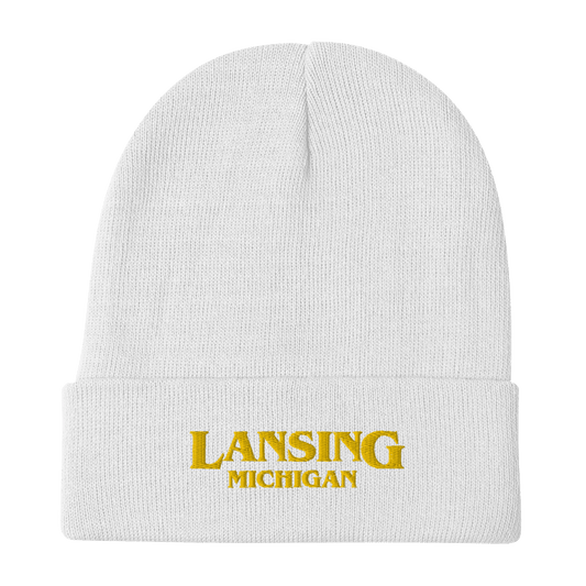 'Lansing Michigan' Winter Beanie (1980s Drama Parody) | Gold Embroidery - Circumspice Michigan