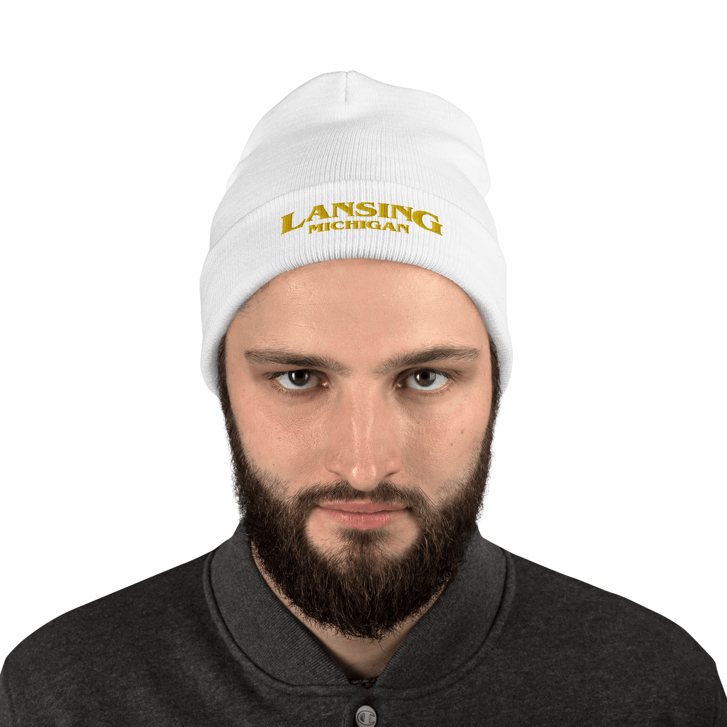 'Lansing Michigan' Winter Beanie (1980s Drama Parody) | Gold Embroidery - Circumspice Michigan