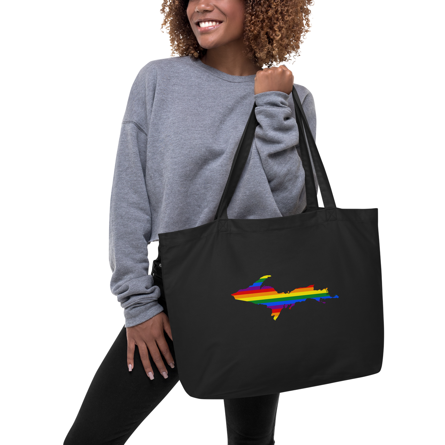 Michigan Upper Peninsula Large Tote Bag (w/ UP Pride Flag Outline)