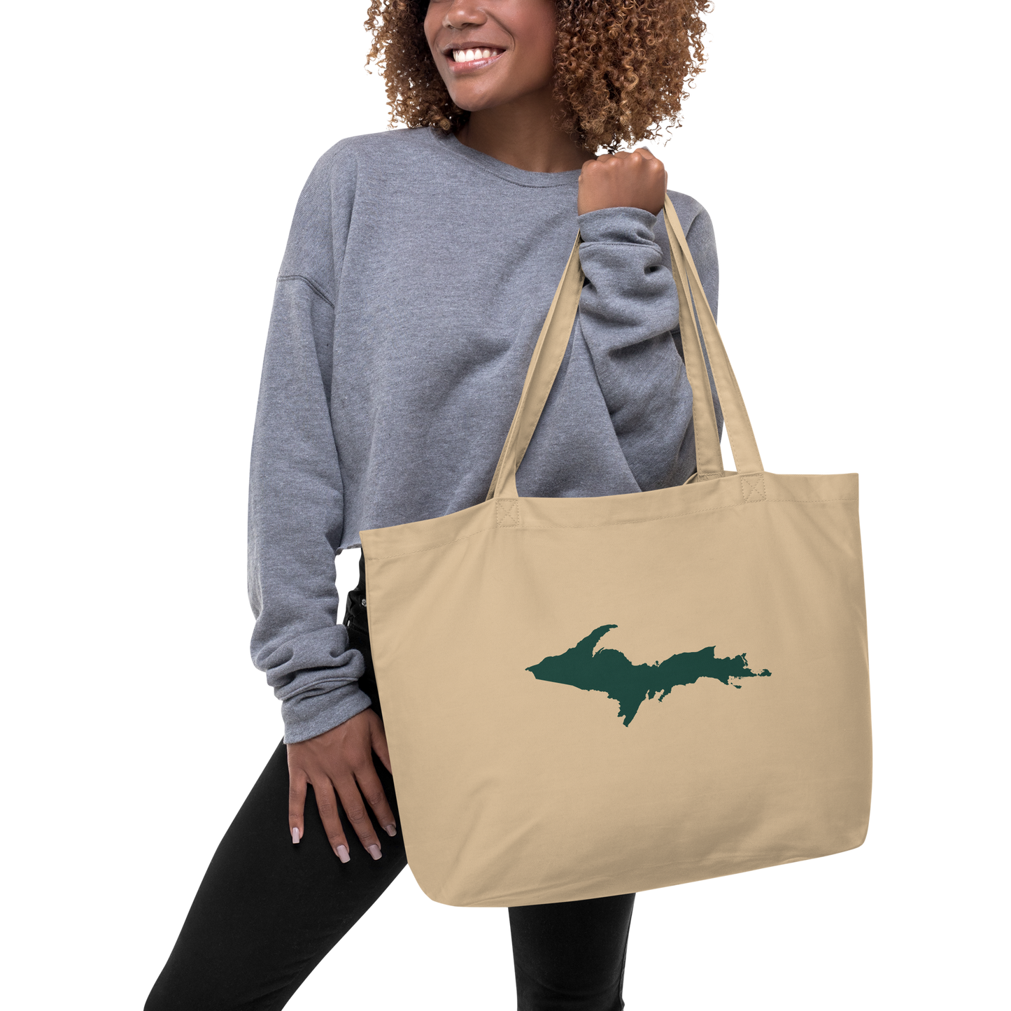 Michigan Upper Peninsula Large Tote Bag (w/ Green UP Outline)