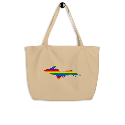 Michigan Upper Peninsula Large Tote Bag (w/ UP Pride Flag Outline)