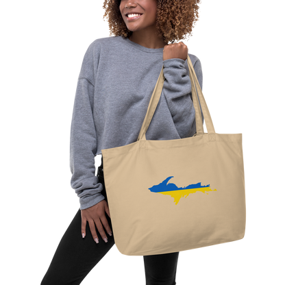 Michigan Upper Peninsula Large Tote Bag (w/ UP Ukraine Flag Outline)