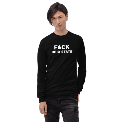 'F*ck Ohio State' T-Shirt (White/Navy Type w/ Lower Peninsula Outline ) | Unisex Long Sleeve - Circumspice Michigan