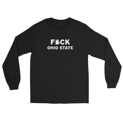 'F*ck Ohio State' T-Shirt (White/Navy Type w/ Lower Peninsula Outline ) | Unisex Long Sleeve - Circumspice Michigan