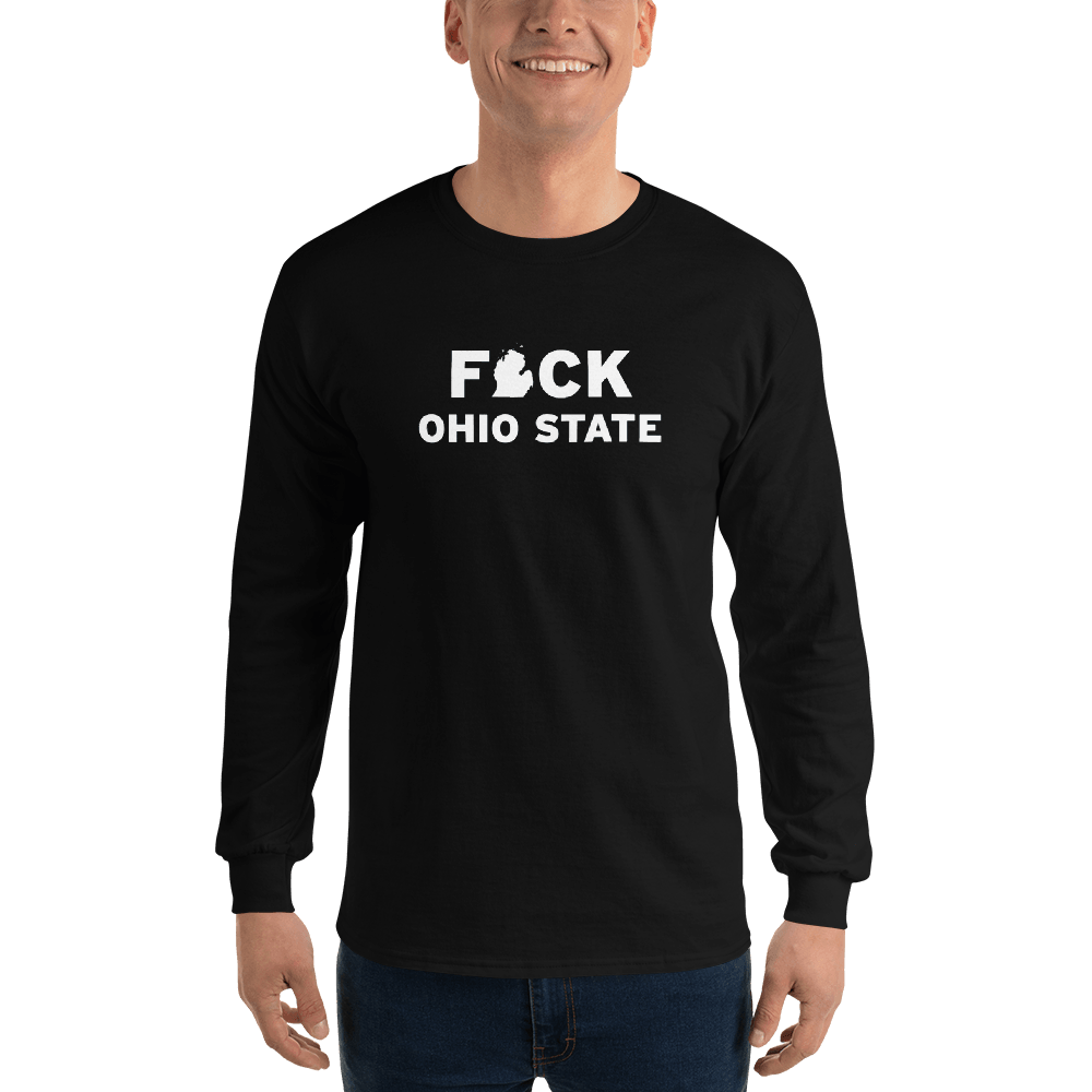 'F*ck Ohio State' T-Shirt (White/Navy Type w/ Lower Peninsula Outline ) | Unisex Long Sleeve - Circumspice Michigan