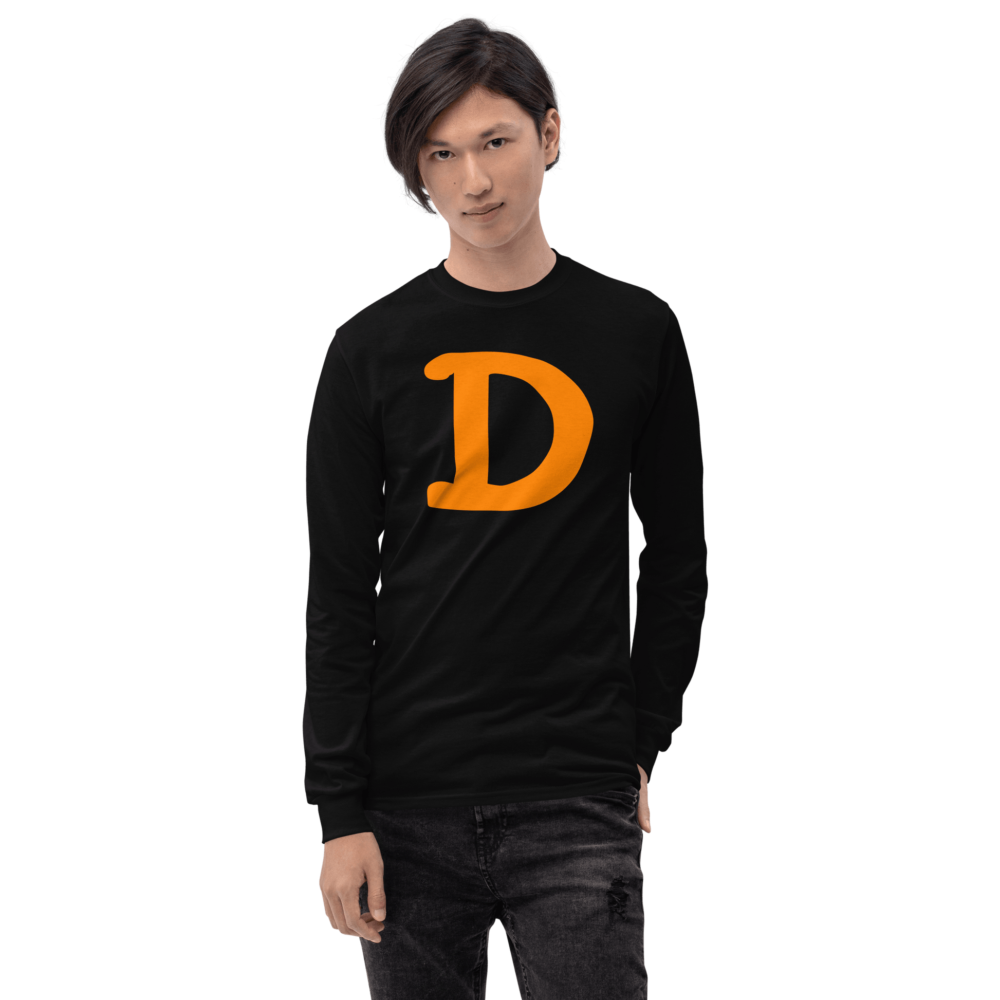 Detroit 'Old French D' T-Shirt (Orange Full Body Outline) | Unisex Long Sleeve - Circumspice Michigan