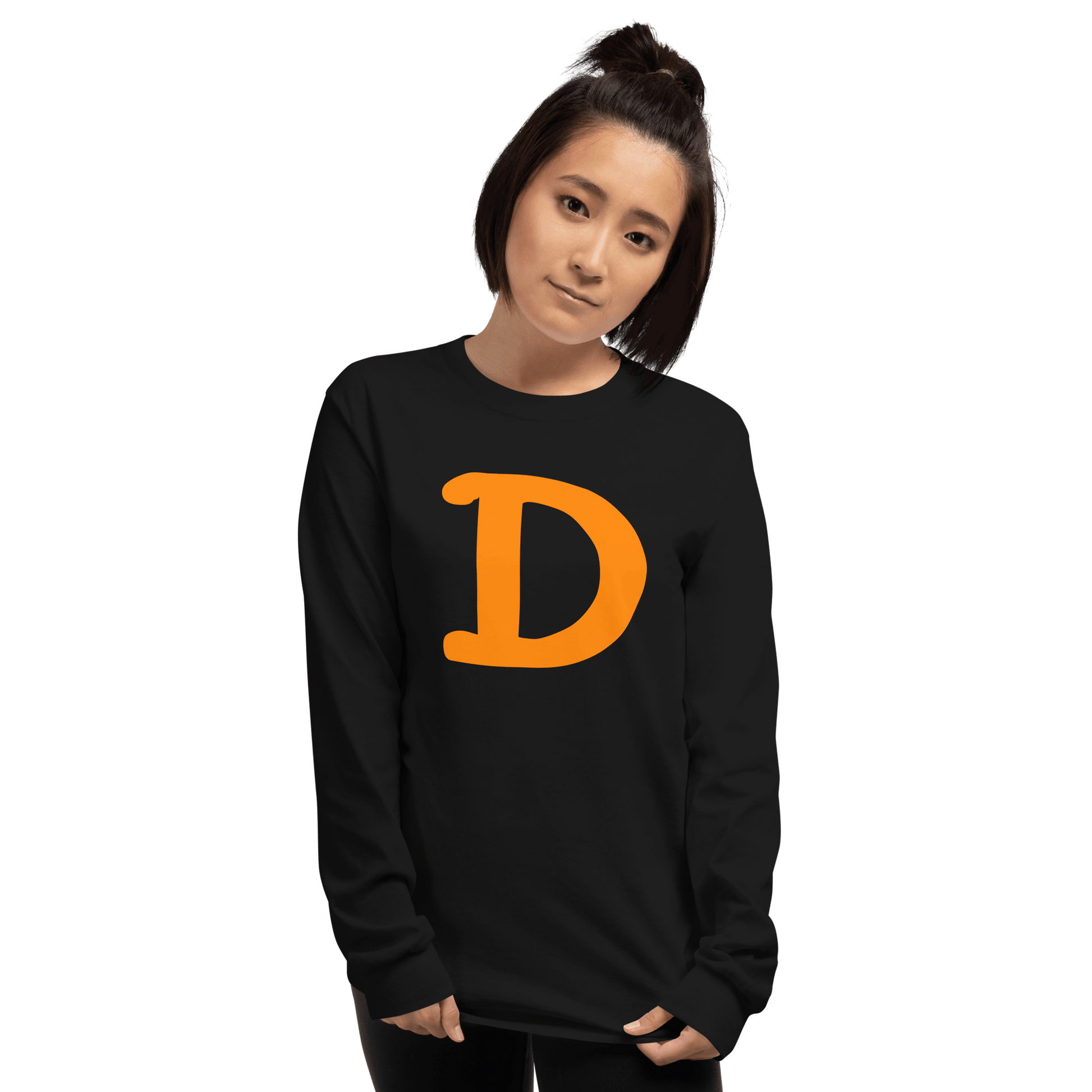 Detroit 'Old French D' T-Shirt (Orange Full Body Outline) | Unisex Long Sleeve - Circumspice Michigan