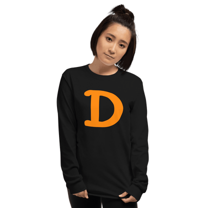 Detroit 'Old French D' T-Shirt (Orange Full Body Outline) | Unisex Long Sleeve - Circumspice Michigan