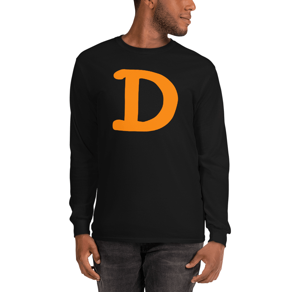 Detroit 'Old French D' T-Shirt (Orange Full Body Outline) | Unisex Long Sleeve - Circumspice Michigan