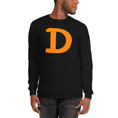 Detroit 'Old French D' T-Shirt (Orange Full Body Outline) | Unisex Long Sleeve - Circumspice Michigan