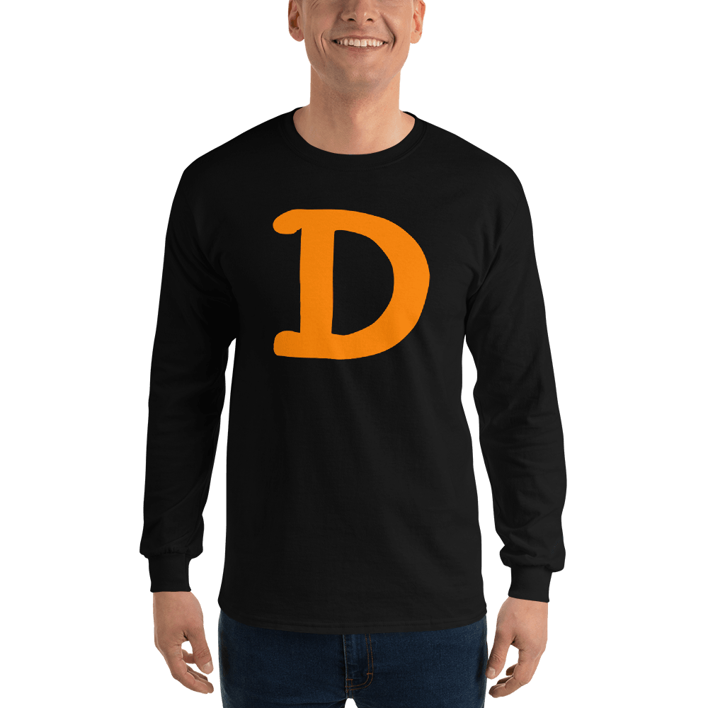 Detroit 'Old French D' T-Shirt (Orange Full Body Outline) | Unisex Long Sleeve - Circumspice Michigan