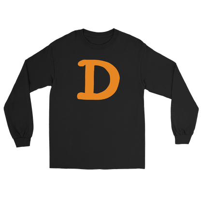 Detroit 'Old French D' T-Shirt (Orange Full Body Outline) | Unisex Long Sleeve - Circumspice Michigan