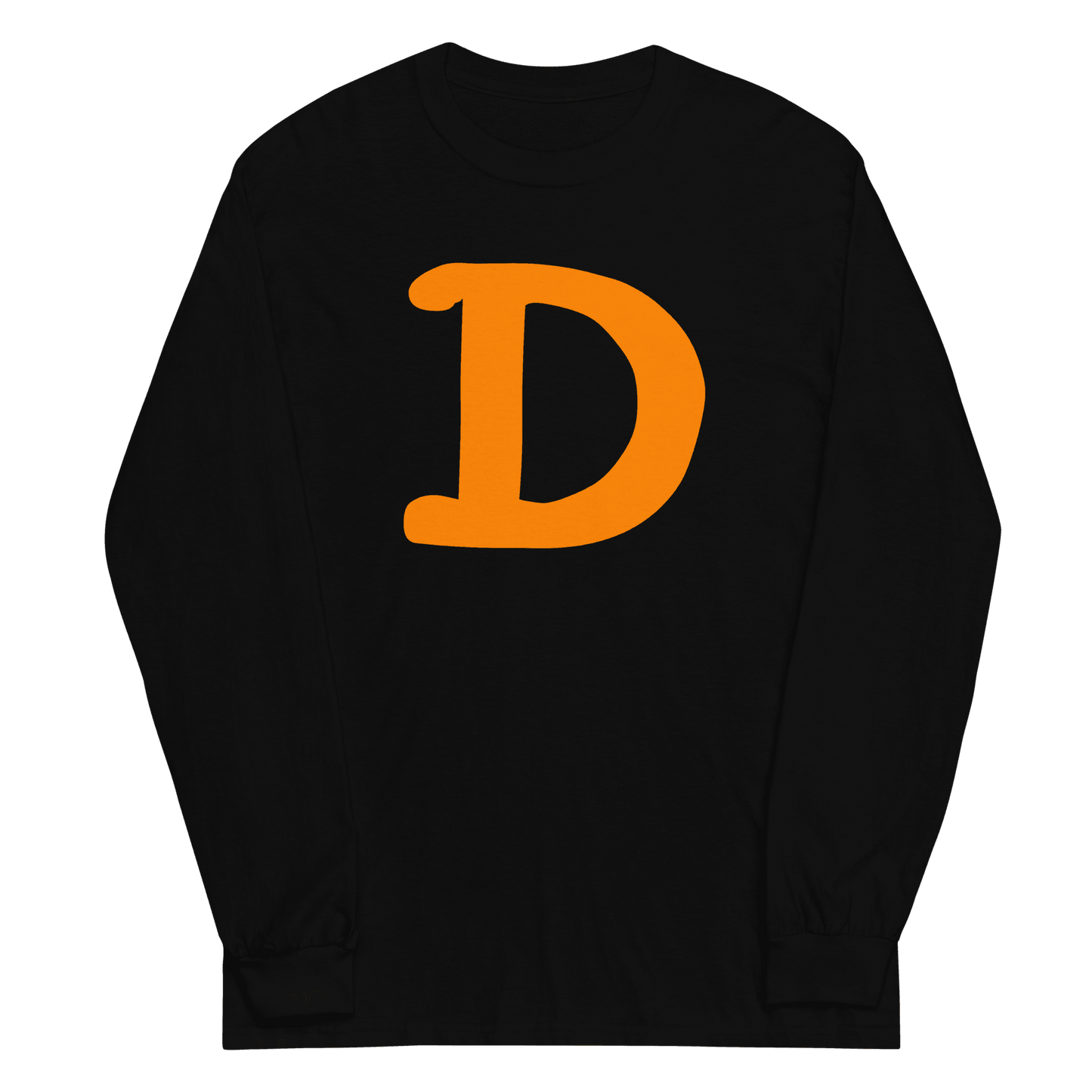 Detroit 'Old French D' T-Shirt (Orange Full Body Outline) | Unisex Long Sleeve - Circumspice Michigan