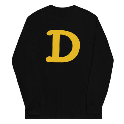 Detroit 'Old French D' T-Shirt (Gold Full Body Outline) | Unisex Long Sleeve - Circumspice Michigan