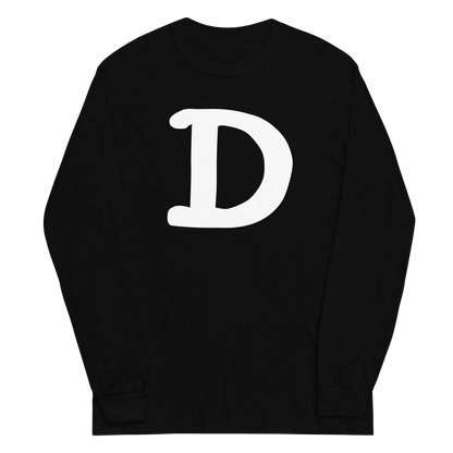 Detroit 'Old French D' T-Shirt (White/Navy Full Body Outline) | Unisex Long Sleeve - Circumspice Michigan