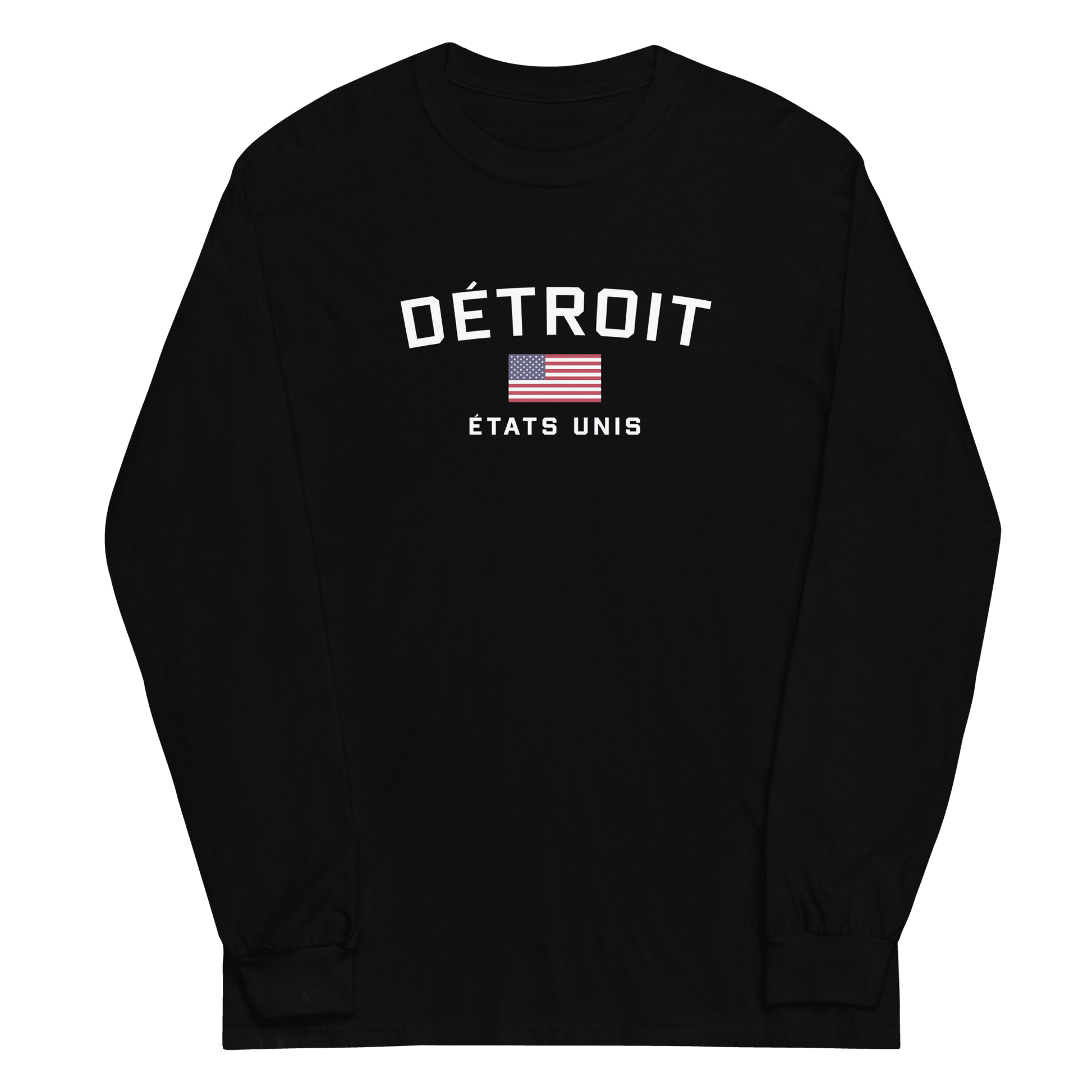 'Détroit États Unis' T-Shirt (w/USA Flag Outline) | Unisex Long Sleeve - Circumspice Michigan