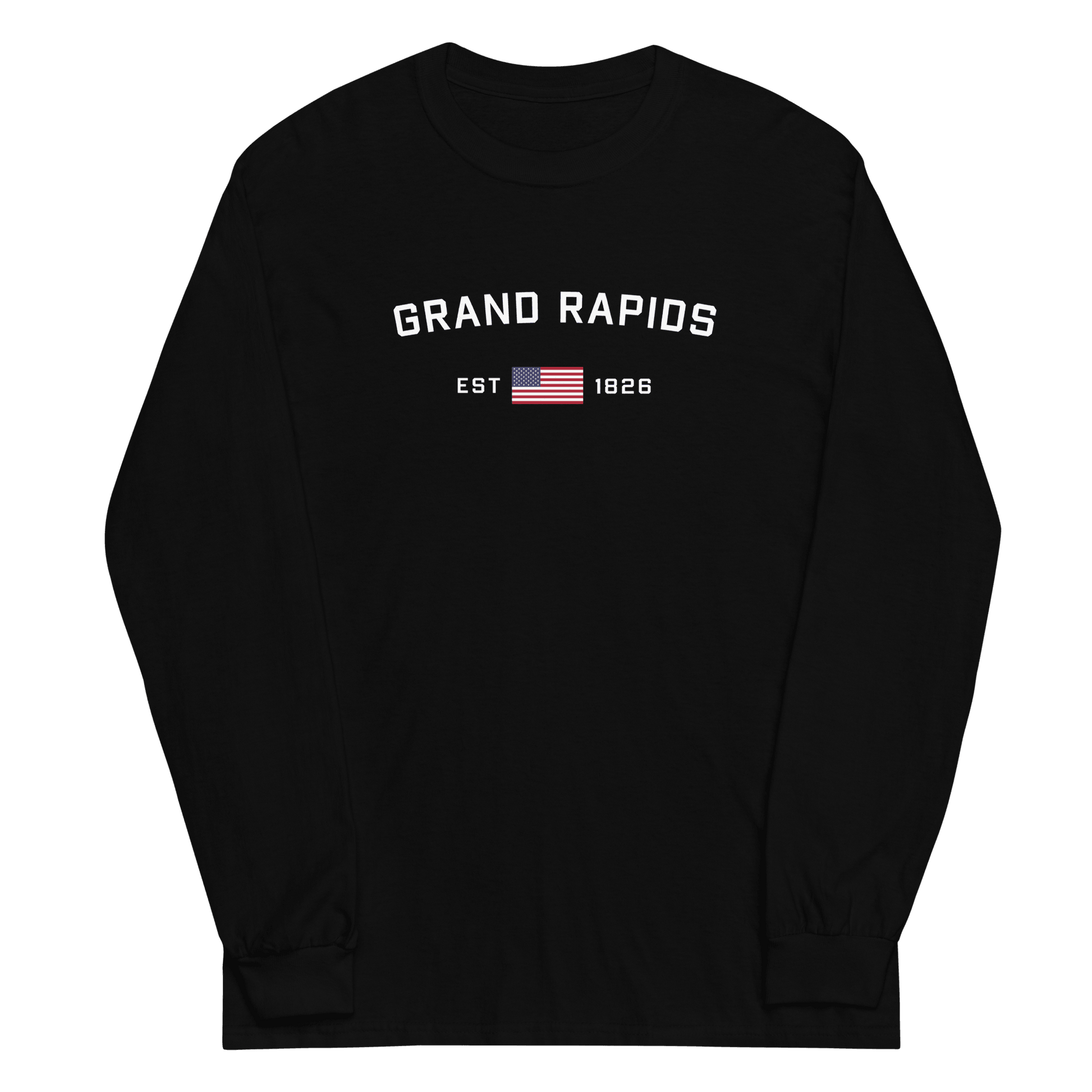 'Grand Rapids EST 1826' T-Shirt (w/USA Flag Outline) | Unisex Long Sleeve - Circumspice Michigan