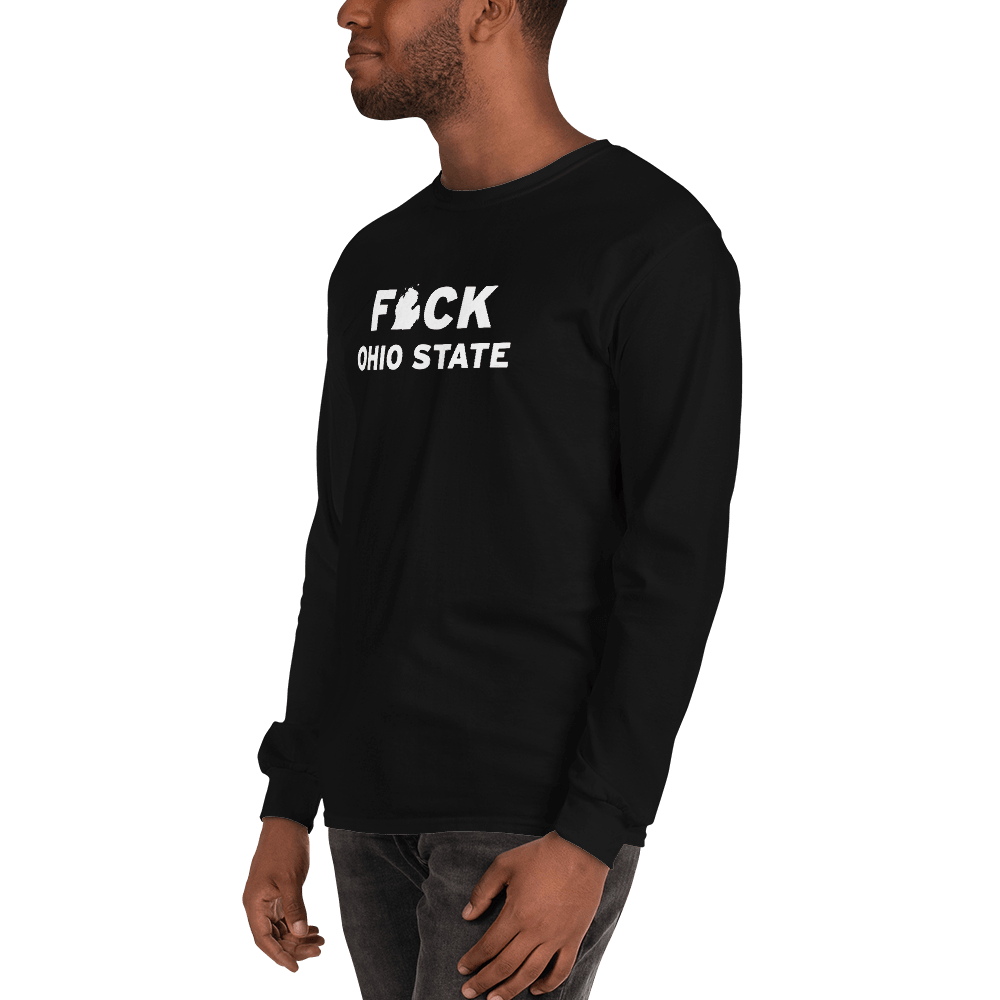 'F*ck Ohio State' T-Shirt (White/Navy Type w/ Lower Peninsula Outline ) | Unisex Long Sleeve - Circumspice Michigan