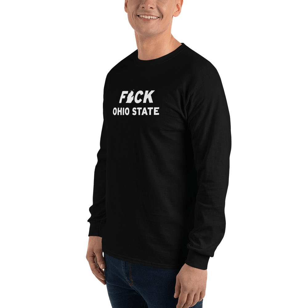 'F*ck Ohio State' T-Shirt (White/Navy Type w/ Lower Peninsula Outline ) | Unisex Long Sleeve - Circumspice Michigan