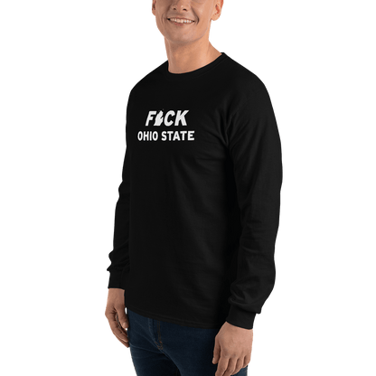 'F*ck Ohio State' T-Shirt (White/Navy Type w/ Lower Peninsula Outline ) | Unisex Long Sleeve - Circumspice Michigan