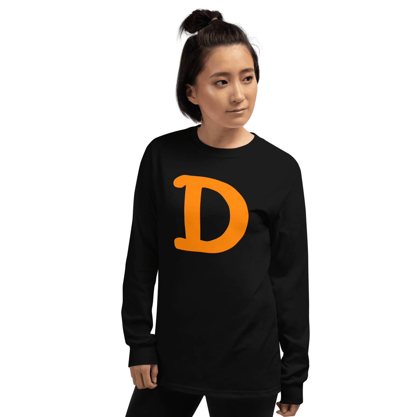 Detroit 'Old French D' T-Shirt (Orange Full Body Outline) | Unisex Long Sleeve - Circumspice Michigan