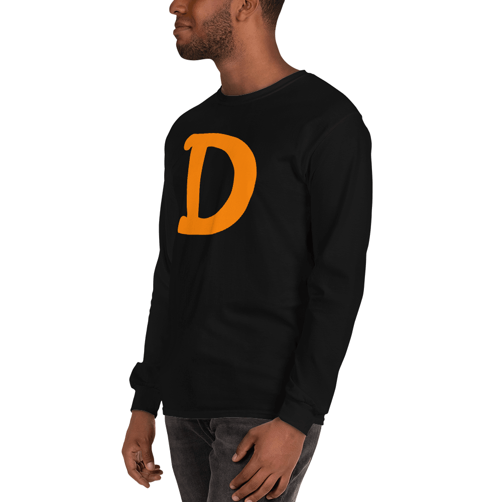 Detroit 'Old French D' T-Shirt (Orange Full Body Outline) | Unisex Long Sleeve - Circumspice Michigan