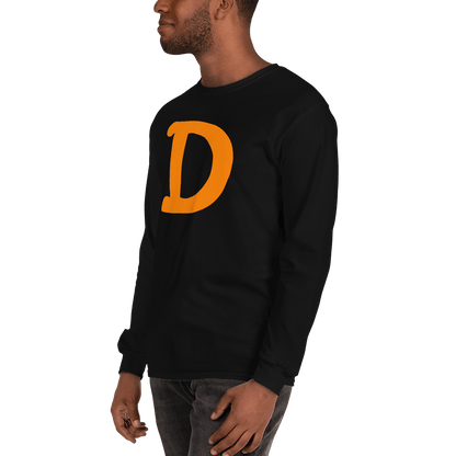 Detroit 'Old French D' T-Shirt (Orange Full Body Outline) | Unisex Long Sleeve - Circumspice Michigan