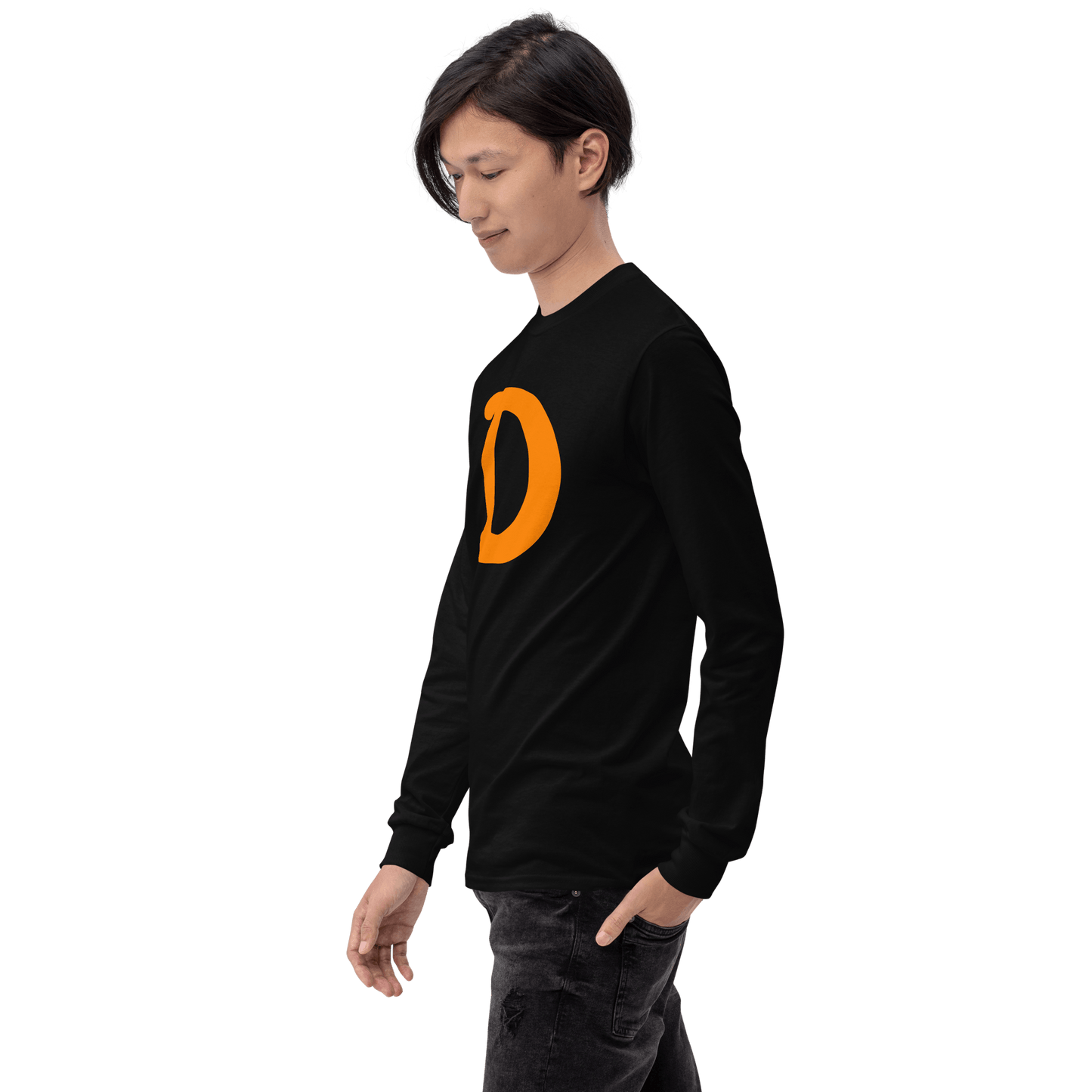 Detroit 'Old French D' T-Shirt (Orange Full Body Outline) | Unisex Long Sleeve - Circumspice Michigan