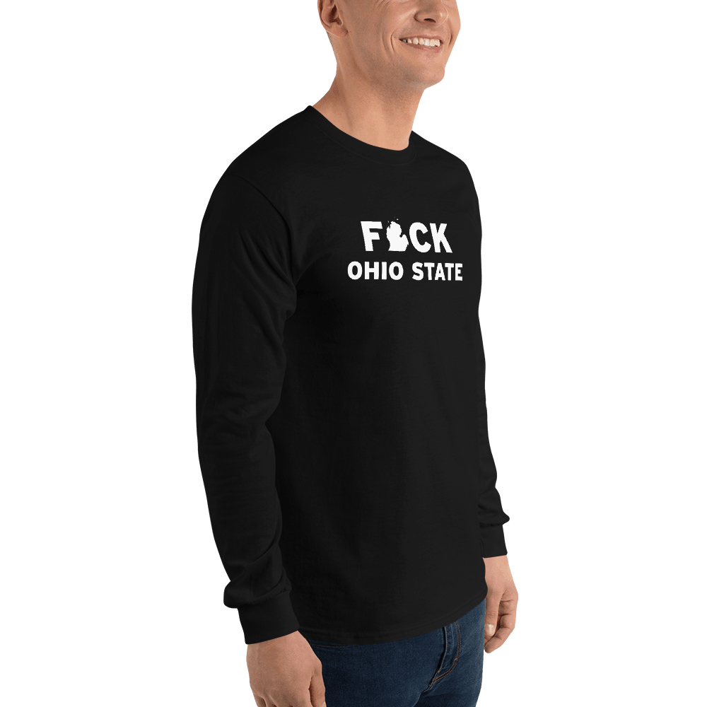 'F*ck Ohio State' T-Shirt (White/Navy Type w/ Lower Peninsula Outline ) | Unisex Long Sleeve - Circumspice Michigan