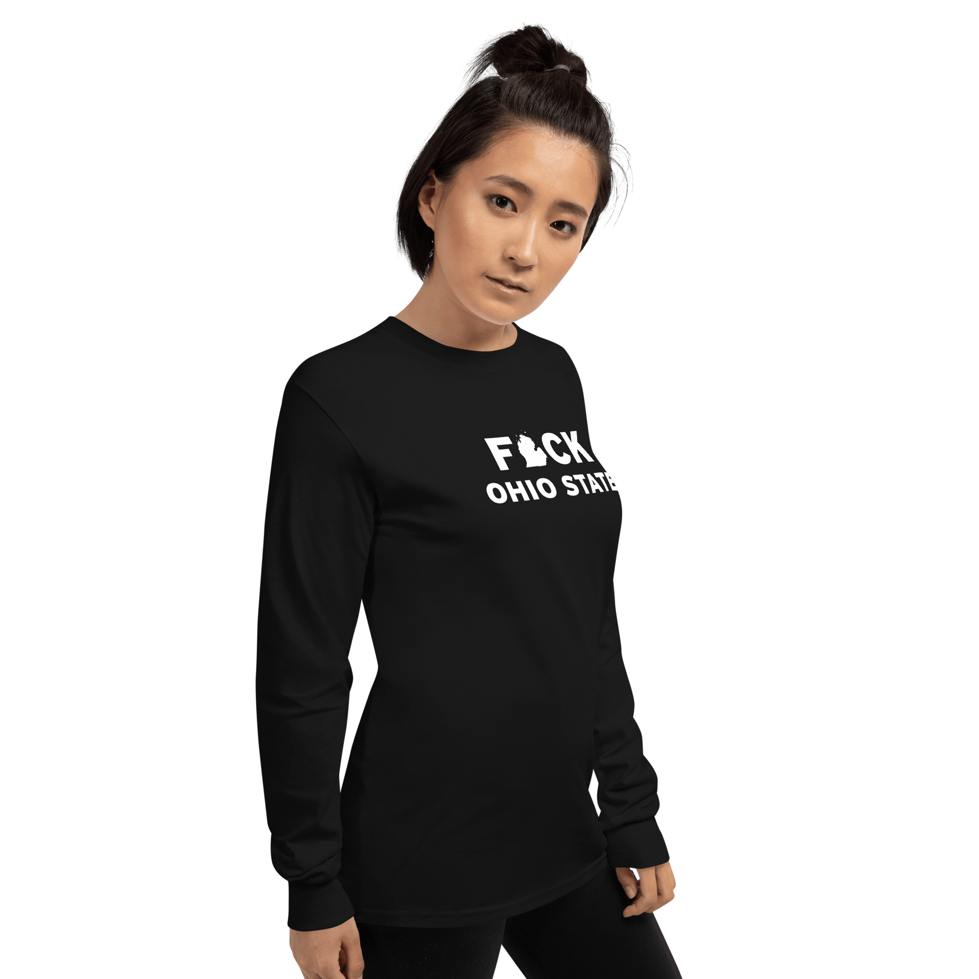 'F*ck Ohio State' T-Shirt (White/Navy Type w/ Lower Peninsula Outline ) | Unisex Long Sleeve - Circumspice Michigan