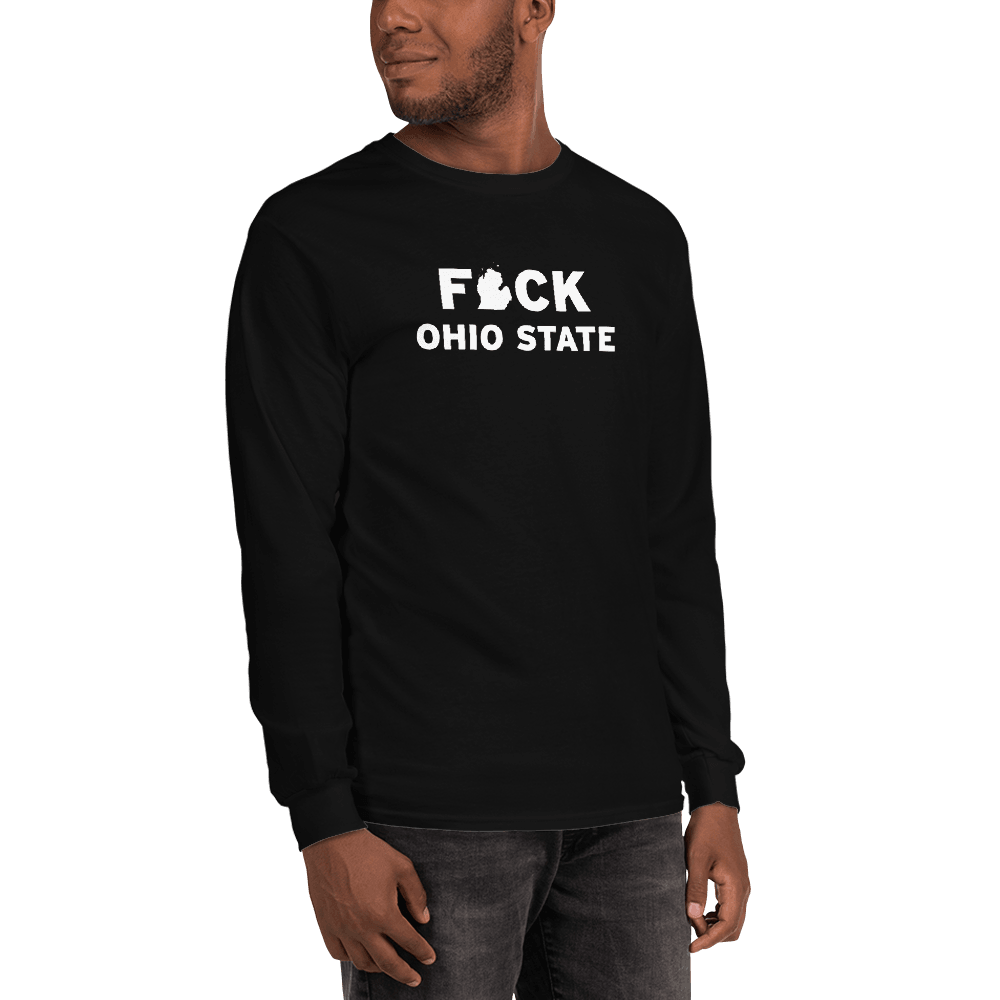 'F*ck Ohio State' T-Shirt (White/Navy Type w/ Lower Peninsula Outline ) | Unisex Long Sleeve - Circumspice Michigan