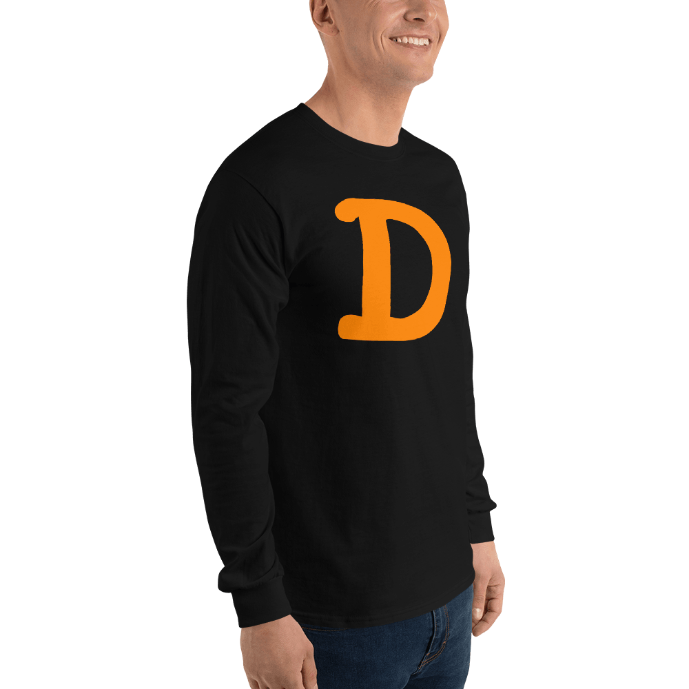 Detroit 'Old French D' T-Shirt (Orange Full Body Outline) | Unisex Long Sleeve - Circumspice Michigan