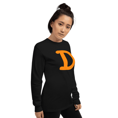 Detroit 'Old French D' T-Shirt (Orange Full Body Outline) | Unisex Long Sleeve - Circumspice Michigan