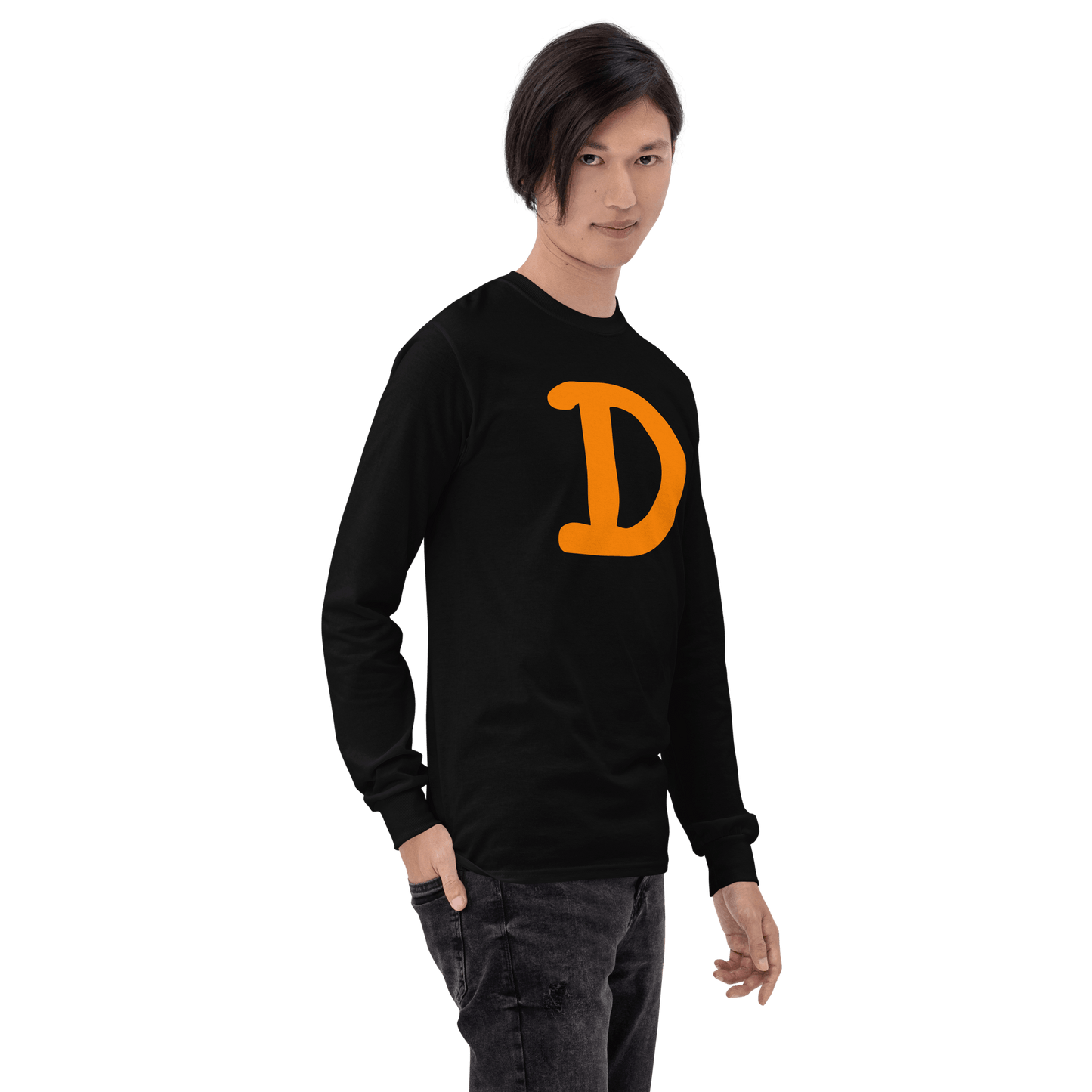 Detroit 'Old French D' T-Shirt (Orange Full Body Outline) | Unisex Long Sleeve - Circumspice Michigan