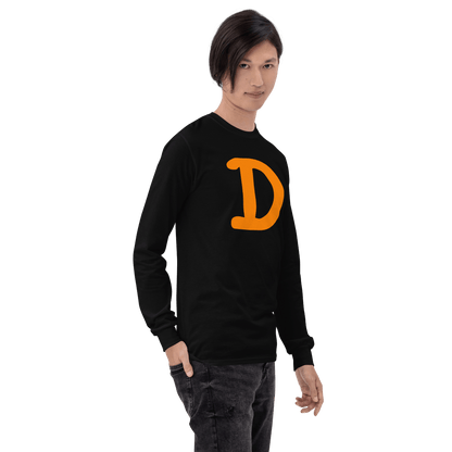 Detroit 'Old French D' T-Shirt (Orange Full Body Outline) | Unisex Long Sleeve - Circumspice Michigan