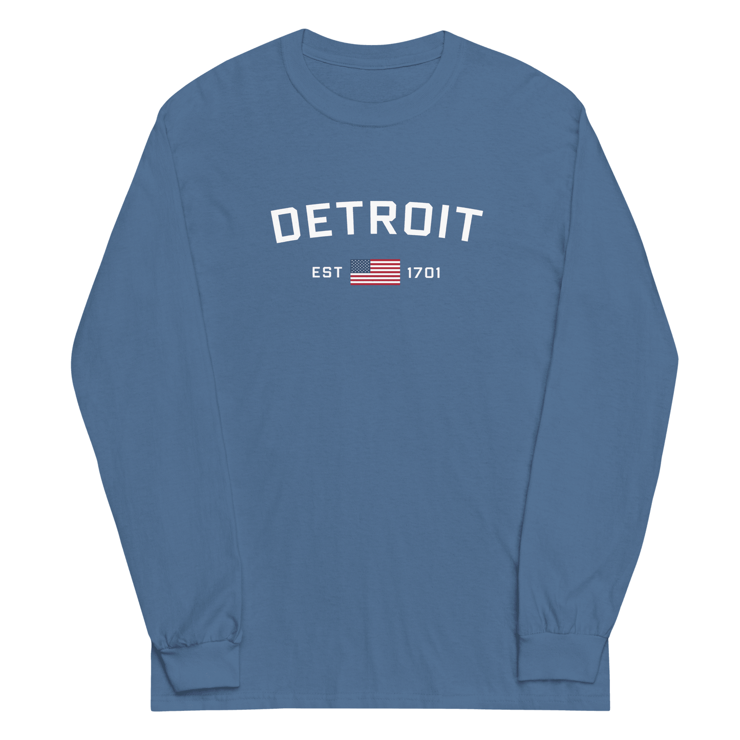 'Detroit EST 1701' T-Shirt (w/ USA Flag Outline) | Unisex Long Sleeve - Circumspice Michigan