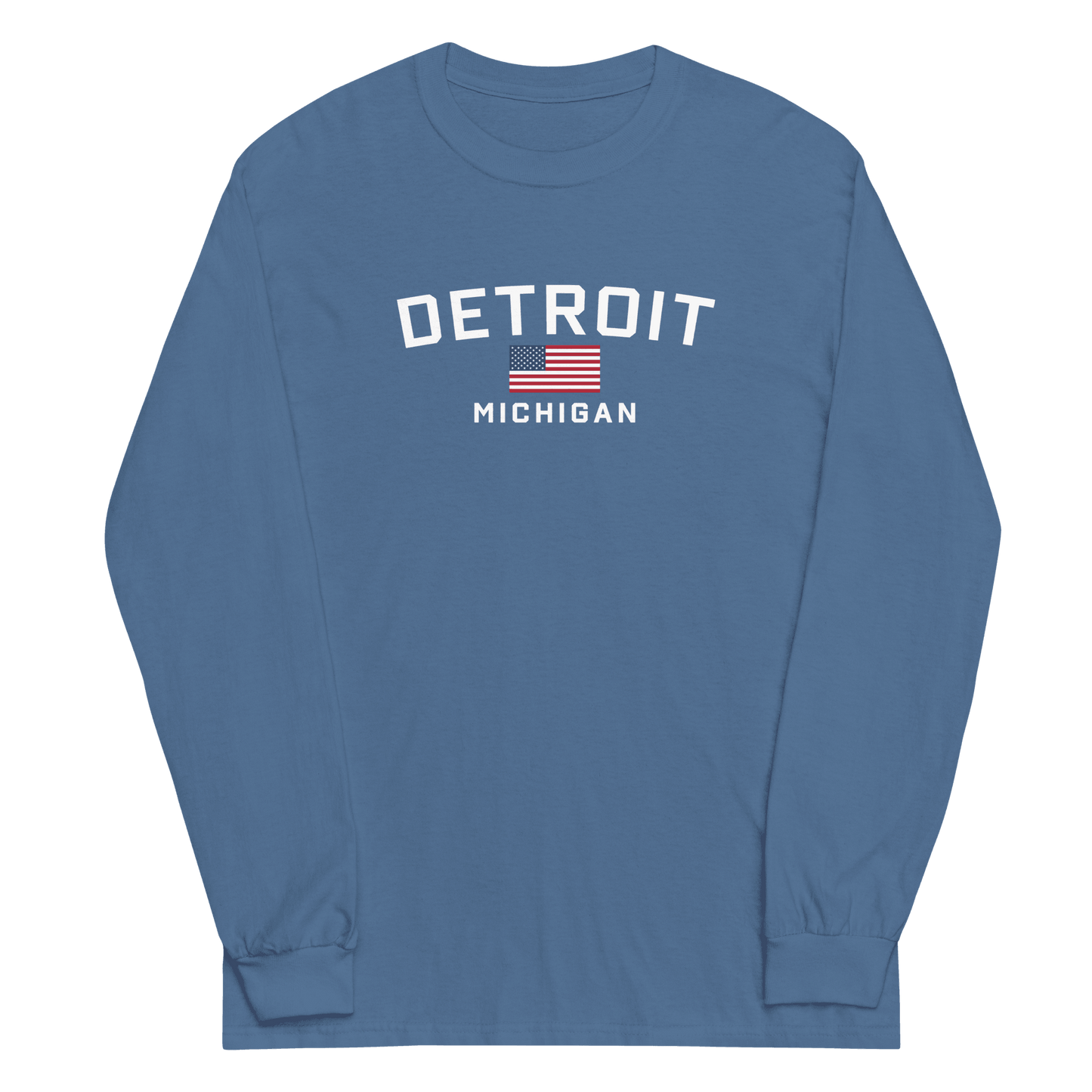 'Detroit Michigan' T-Shirt (w/USA Flag Outline) | Unisex Long Sleeve - Circumspice Michigan