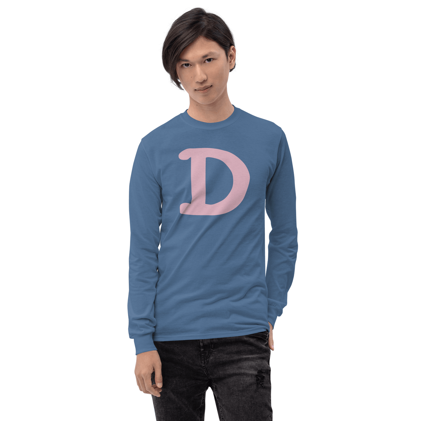 Detroit 'Old French D' T-Shirt (Pink Full Body Outline) | Unisex Long Sleeve - Circumspice Michigan