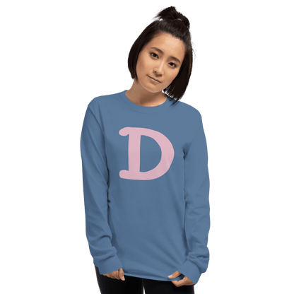 Detroit 'Old French D' T-Shirt (Pink Full Body Outline) | Unisex Long Sleeve - Circumspice Michigan